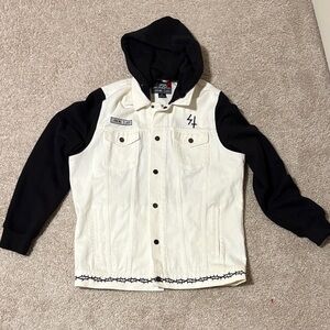 Men's Black and White Hooded Bomber Jacket